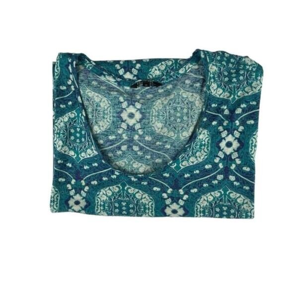 George Blouse Top Womens 1X Blue Geometric Print Cap Sleeve Round Neck Pullover - Picture 6 of 6